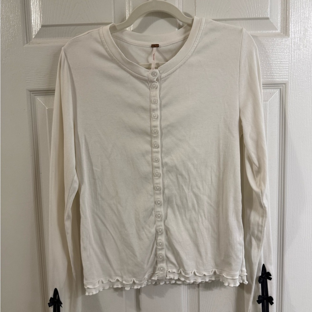 Free People Bow Sleeve Button Up Henley Shirt
